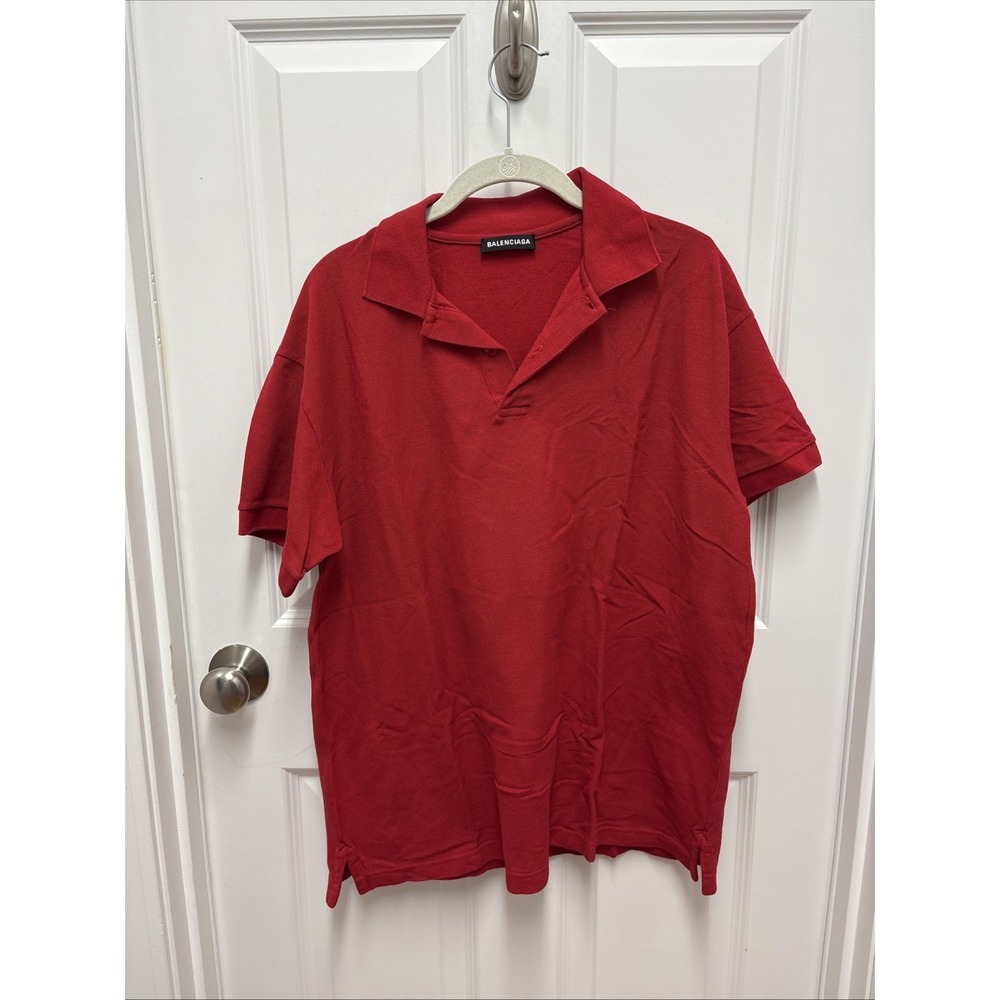 Balenciaga‎ Red Polo Collared Shirt With Back Embroidery - Size XS